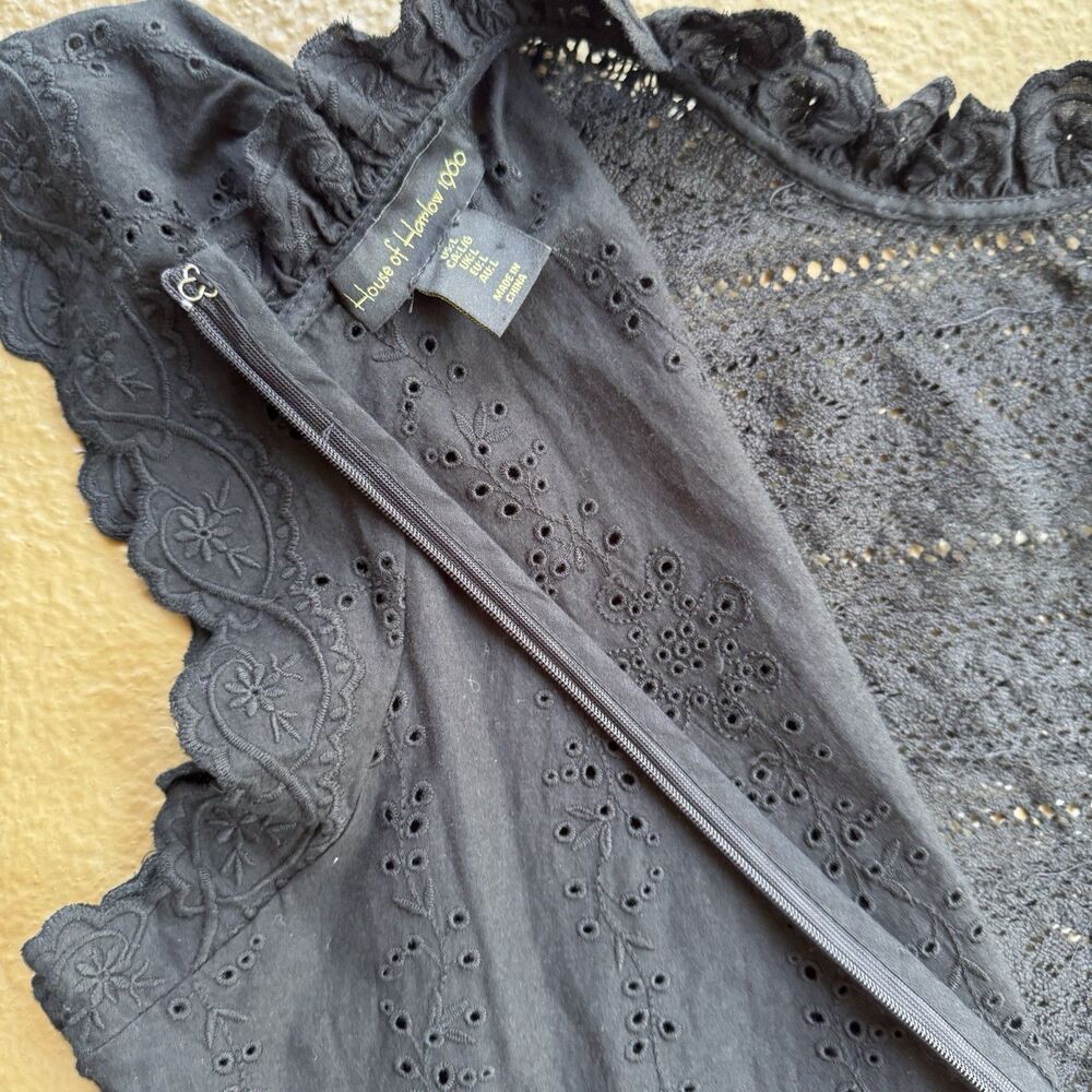 House of Harlow 1960 Revolve Dress Sz  L Black 100% Cotton Boho Quiet Luxury - Picture 5 of 12
